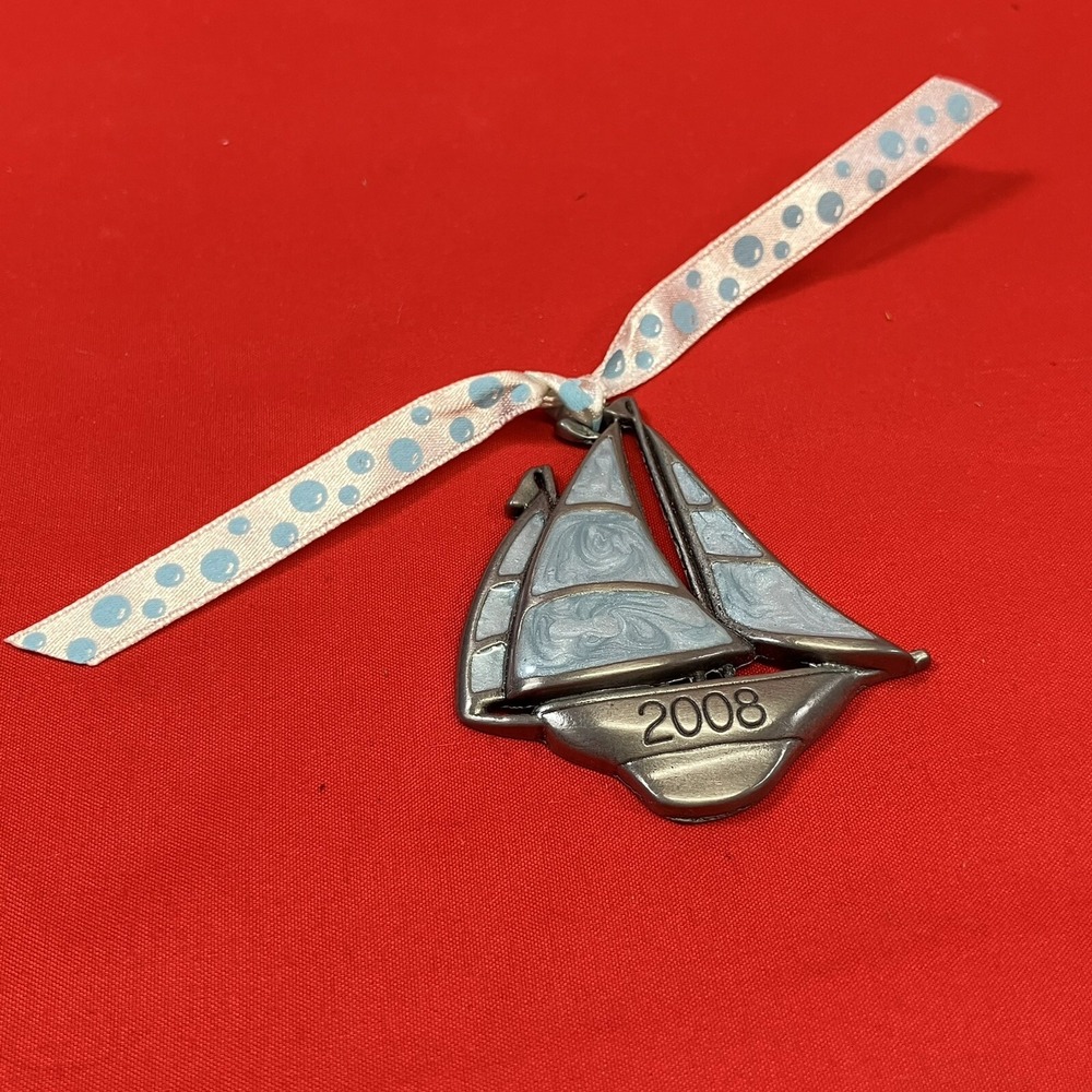 2008 Gloria Duchin Sail Boat Ornament / Metal / Blue‎ Swirl / Christmas